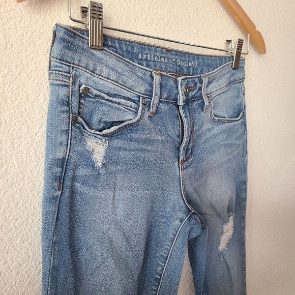 Articles of Society US Women Sz 25 Sarah Skinny Fit Light Wash Jeans Distressed - Picture 2 of 12